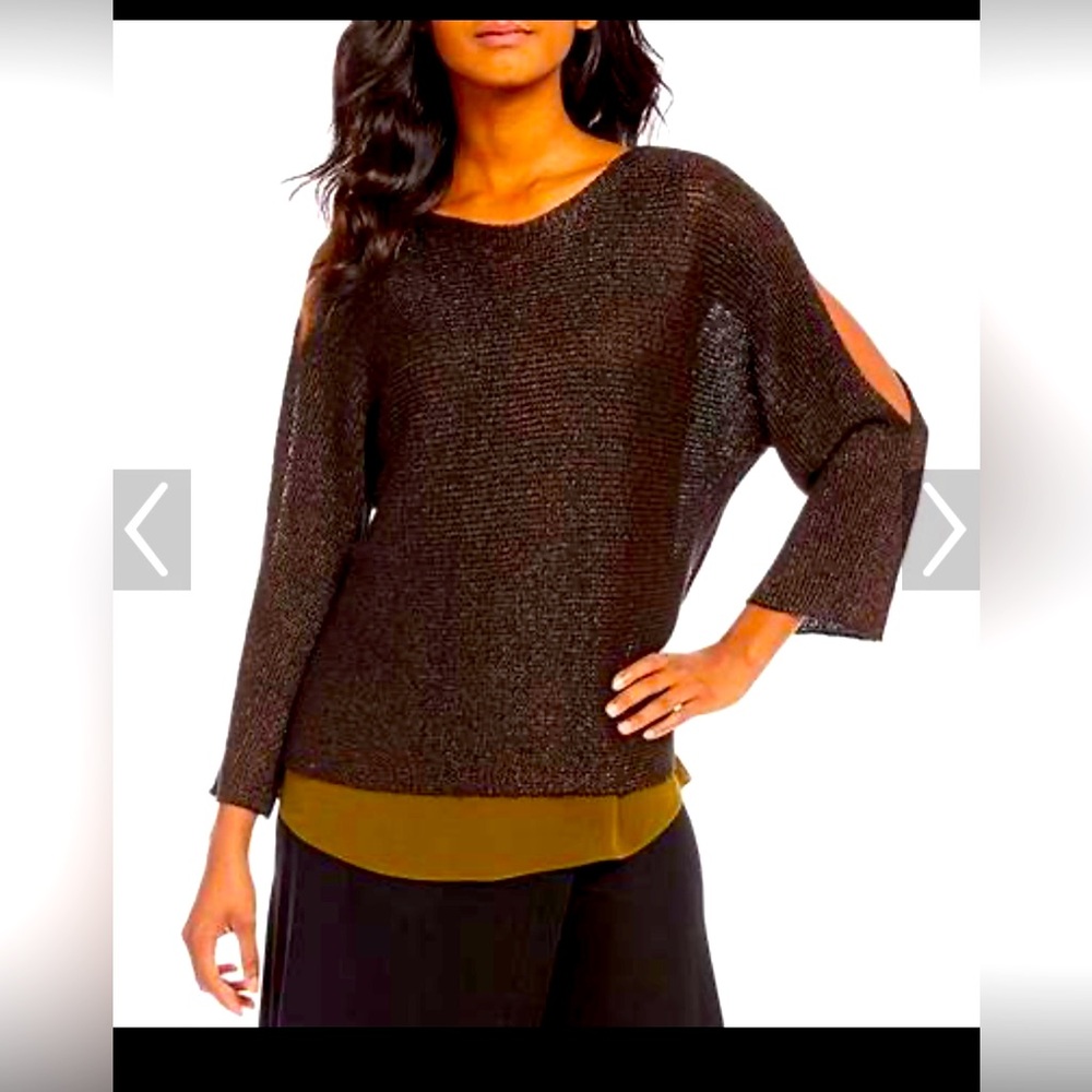 Eileen Fisher Cold Shoulder Rich Brown Metallic Sweater XS